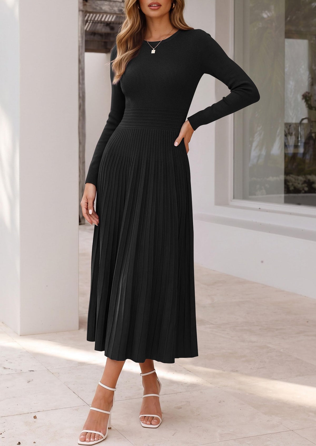 PRETTYGARDEN Women's Long Sleeve Knit Maxi Sweater Dress(Black,M) 🍁 All In One Marketplace Canada