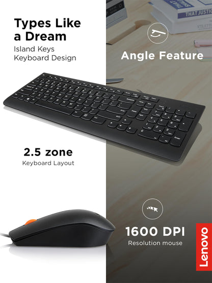 Lenovo 300 USB Combo English Keyboard and Mouse, Black