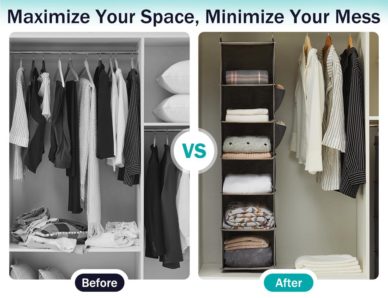 YOUDENOVA Hanging Closet Organizers and Storage, 6-Shelf Closet Hanging Storage Shelves, Grey - Available at All In One Marketplace Canada