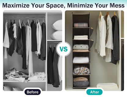 YOUDENOVA Hanging Closet Organizers and Storage, 6-Shelf Closet Hanging Storage Shelves, Grey - Available at All In One Marketplace Canada