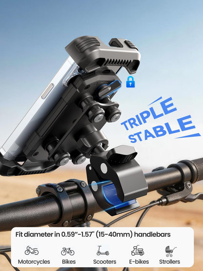Tounee Bike Phone Mount Holder with Dual Vibration Dampener - Quick Release Handlebar Clip for Bicycle/Cycling, Upgraded Anti-Shock Design Fits iPhone 16/15/14 Pro Max & 4.7-6.7" Phones (Black)
