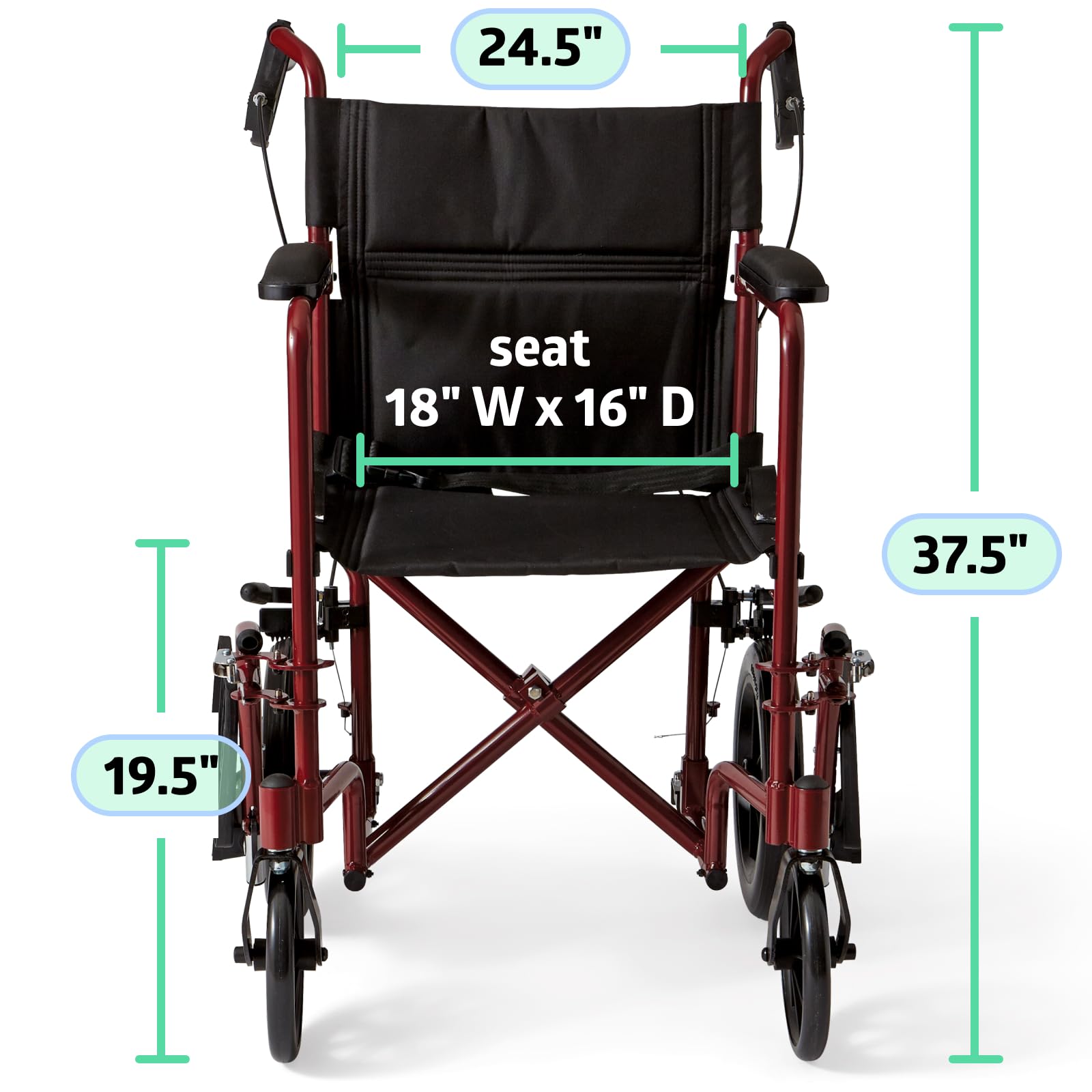 Medline Lightweight Transport Wheelchair with Handbrakes, Folding Transport Chair for Adults has 12 inch Wheels, Red Medline