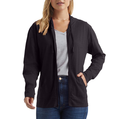 Hanes Women's Jersey Full Zip Hoodie, Black, X-Large