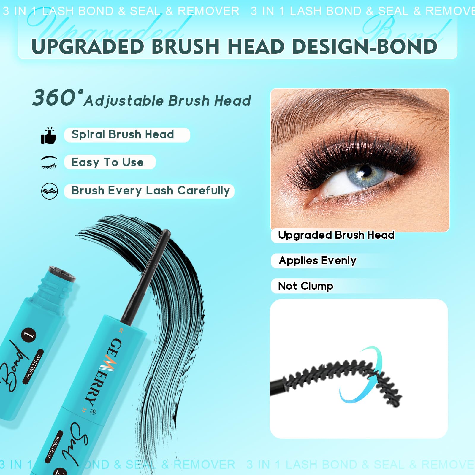 GEMERRY 3-IN-1 Lash Glue Lash Bond and Seal and Remover Clusters Lashes Glue Black Cluster Eyelash Glue Waterproof Long Lasting DIY Eyelash Extension at Home Latex-Free 9ML - Available at All In One Marketplace Canada