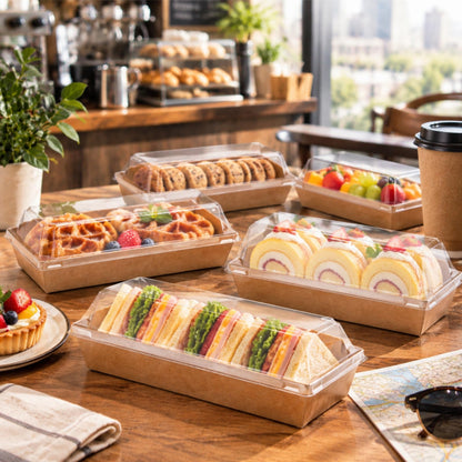 Dicunoy 100 Pack Paper Sandwich Boxes with Clear Lids, Disposable Swiss Roll Cake Containers, Rectangle To Go Boxes for Sushi, Waffle, Cookie, Fruits, Pastry, Desserts, Food Truck Business 🍁 All In One Marketplace Canada