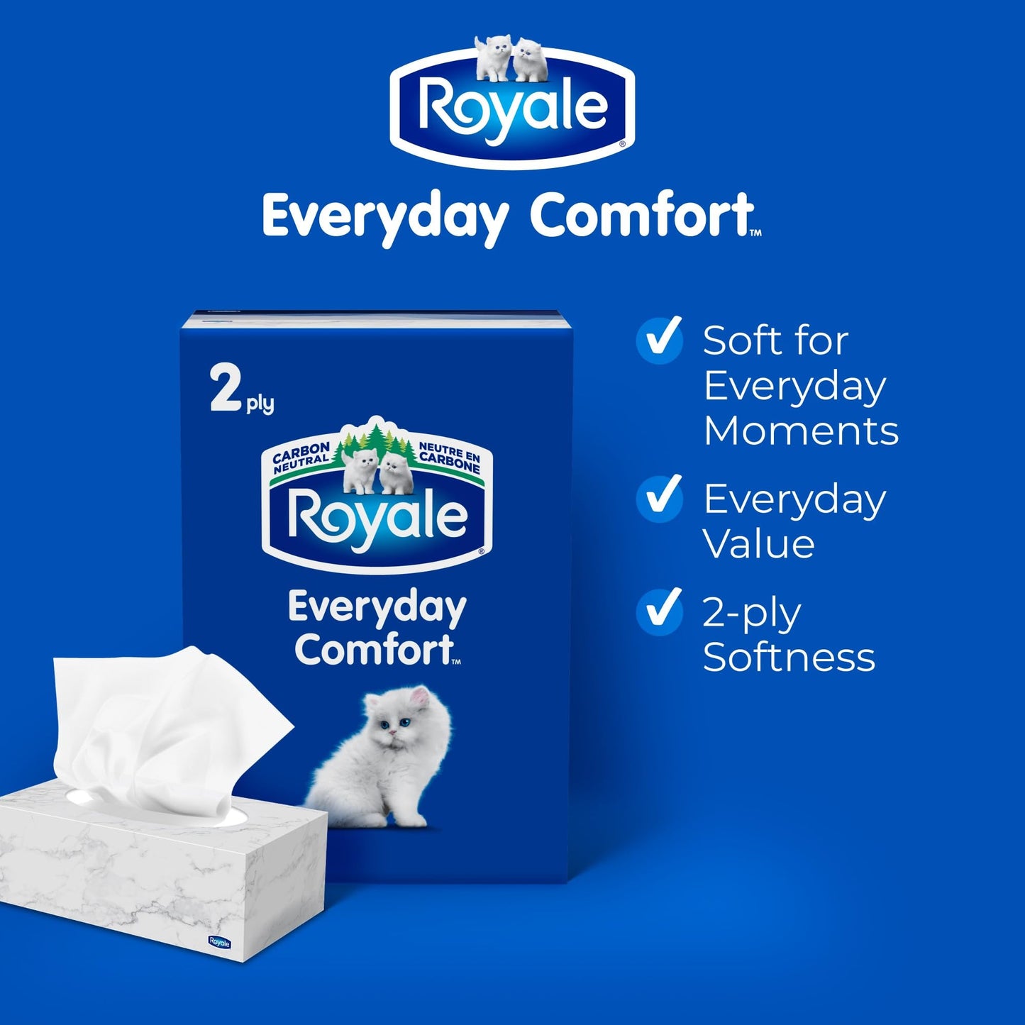 Royale Everyday Comfort 2 Ply Facial Tissue, 24 Tissue Boxes, 100 Tissues per Box - Available at All In One Marketplace Canada