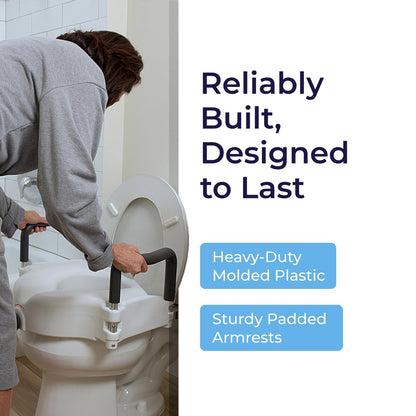 Drive Medical RTL12027RA 2-in-1 Raised Toilet Seat with Removable Padded Arms, Standard Seat