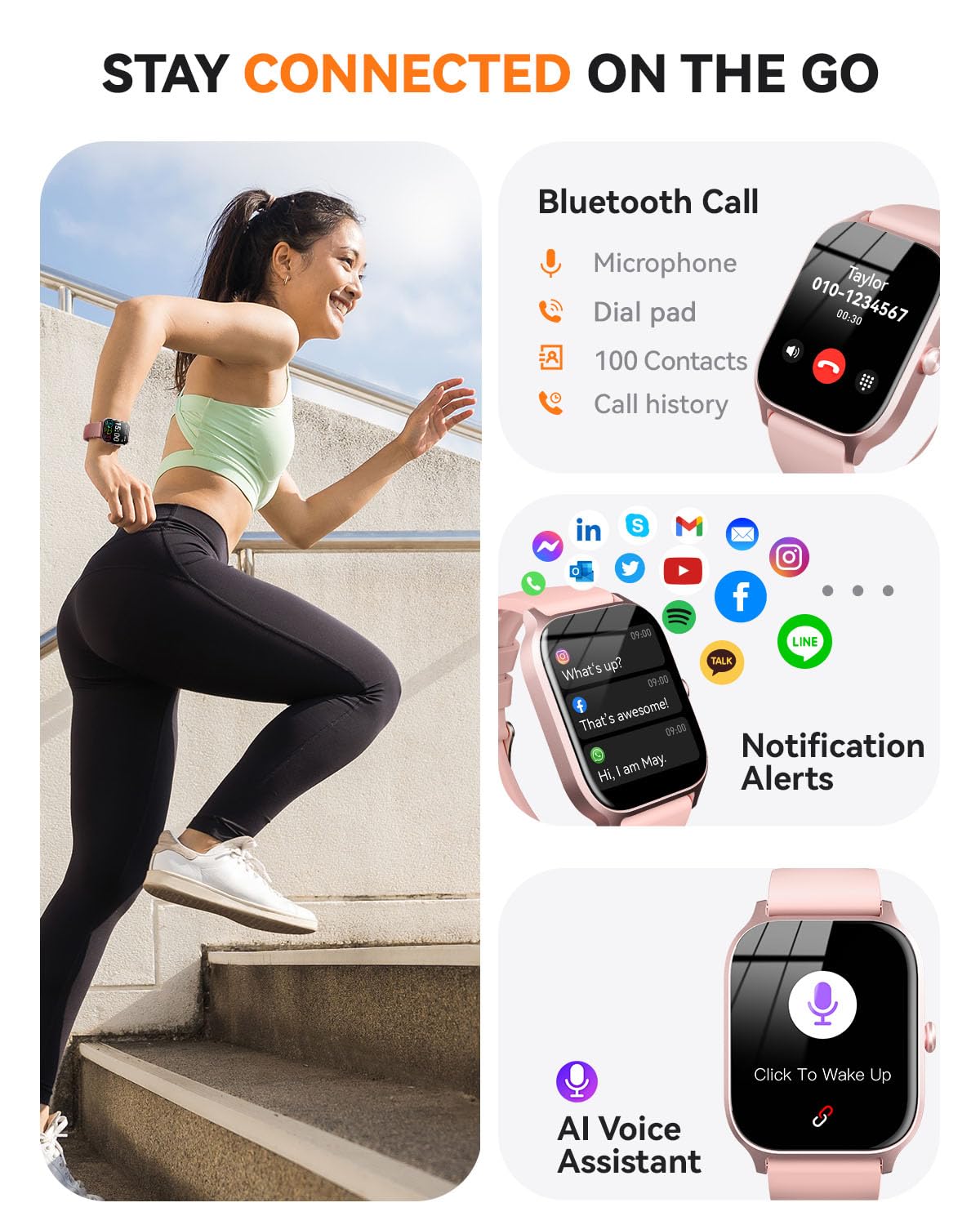 Smart Watch for Women Men - Answer/Make Call, Fitness Tracker Smartwatch for Android iPhone Compatible, Sleep Female Cycle, 120+ Sports Modes Step Counter (Classic, Pink, 1.83)