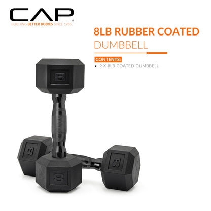 CAP Barbell 8 LB Coated Hex Dumbbell Pair with Black Handle CAP