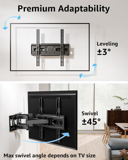MOUNTUP TV Wall Mount for 26-65 Inch Flat Curved LED LCD Screen TVs Full Motion TV Mount, Tilt Swivel Extension Wall Mount TV Bracket with Dual Articulating Arms, Max VESA 400x400mm, Holds up to 99lbs