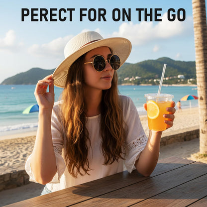 100 Pcs Clear Plastic Cups with Flat Lids and Straws, 12 oz Disposable PET Iced Coffee Cups - Ideal for Ice Coffee, Smoothie, Juice, Lemonade, Cold Beverages - Available at All In One Marketplace Canada