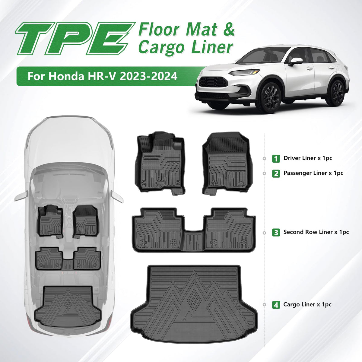 Cacartist Floor Mat Cargo Liner Custom Fit for Honda HR-V 2023-2026 2027 (Include Hybrid) HRV Accessories TPE 3D All Weather Floor Liners Trunk Mat Heavy Duty Car Mat Winter Mats 🍁 All In One Marketplace Canada