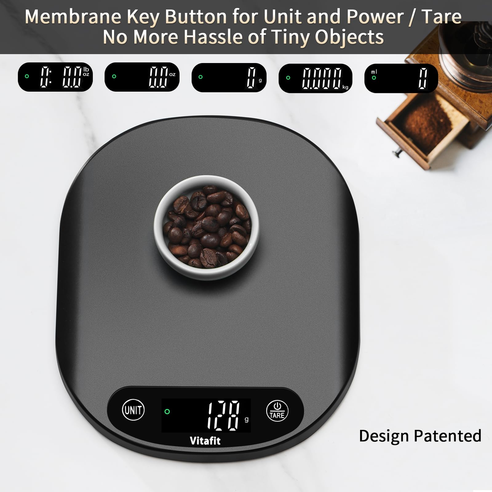 Vitafit 33lb Food Scale, High Accuracy 0.1oz by Our Professional Scale Factory Since 2001, Food Scale Digital Kitchen for Cooking Baking Coffee, LED Display, 3xAAA Battery, Black