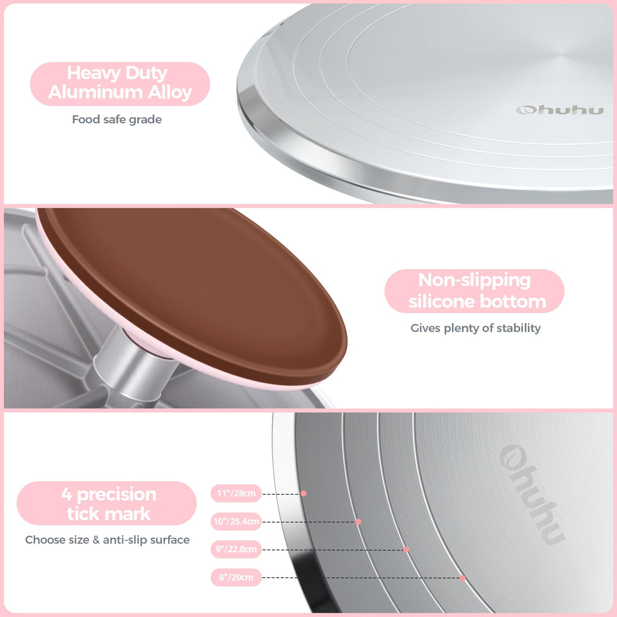 Ohuhu Cake Turntable, 12" Aluminium Stand with Smoother & Scrapers, Pink 🍁 All In One Marketplace Canada