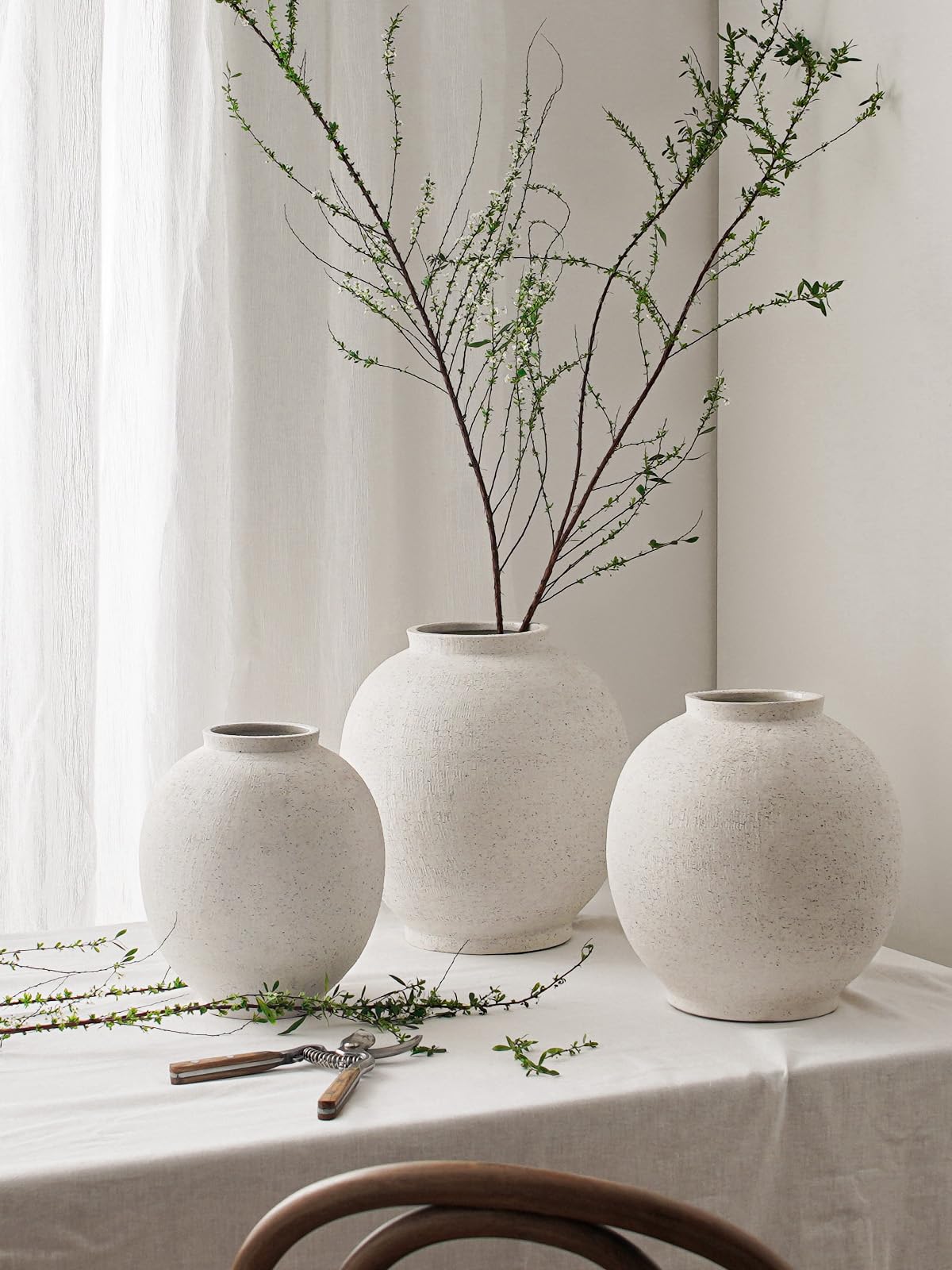 Large White Ceramic Vase - 9.8 Inch Rustic Farmhouse Vase for Home Decor, Minimalist Tall Vases for Living Room, Table, Bathroom, Holiday & Weddings (Sandstone White) 🍁 All In One Marketplace Canada