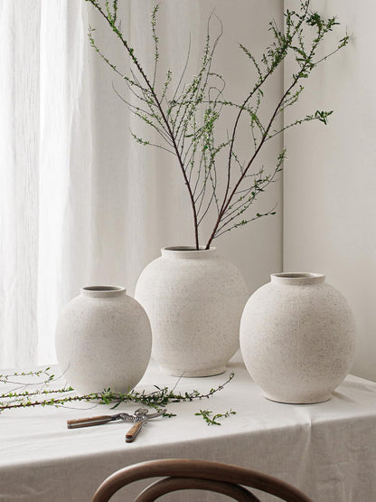 Large White Ceramic Vase - 9.8 Inch Rustic Farmhouse Vase for Home Decor, Minimalist Tall Vases for Living Room, Table, Bathroom, Holiday & Weddings (Sandstone White) 🍁 All In One Marketplace Canada