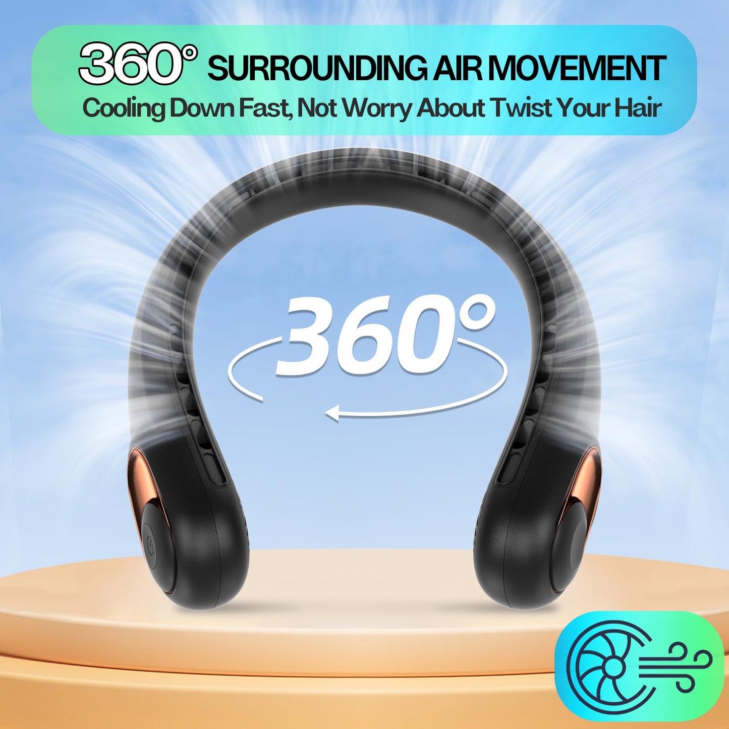 Portable Neck Fan with LED Display & 360° Cooling Airflow, 3 Speed Settings Bladeless Cooler, 4000mAh Rechargeable Battery, Ultra-Quiet Personal Fan for Home, Office, Travel, Sports - Available at All In One Marketplace Canada