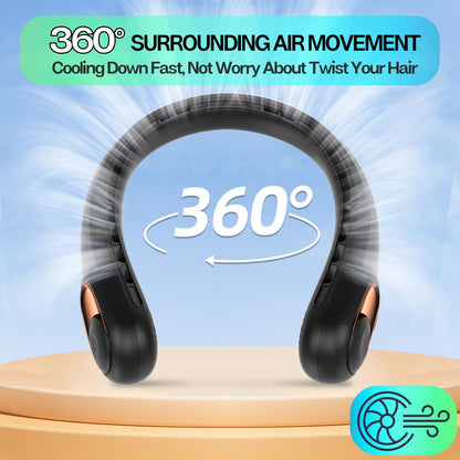 Portable Neck Fan with LED Display & 360° Cooling Airflow, 3 Speed Settings Bladeless Cooler, 4000mAh Rechargeable Battery, Ultra-Quiet Personal Fan for Home, Office, Travel, Sports - Available at All In One Marketplace Canada