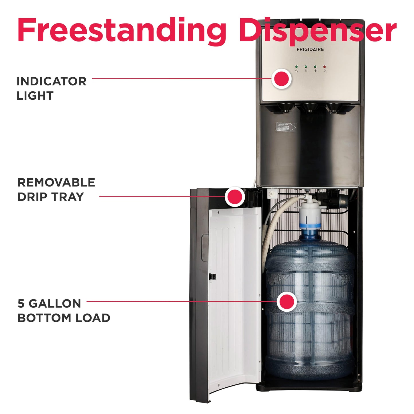 Frigidaire, 5 Gallon Bottom Loading Hot and Cold Water Dispenser, Stainless Steel Frigidaire