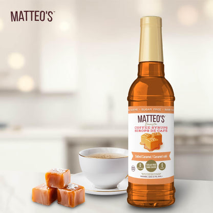 Matteo's Salted Caramel Sugar-Free Coffee Syrup - Barista-Quality Flavoring, Keto-Friendly, 25.4oz (6-Pack)
