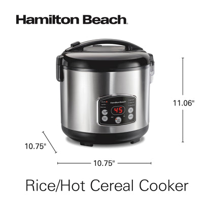 Hamilton Beach Digital Programmable Rice Cooker & Food Steamer, 14 Cups Cooked (7 Cups Uncooked), Stainless Steel, Steam & Rinse Basket, Delay Start, Model 37548MN - Available at All In One Marketplace Canada