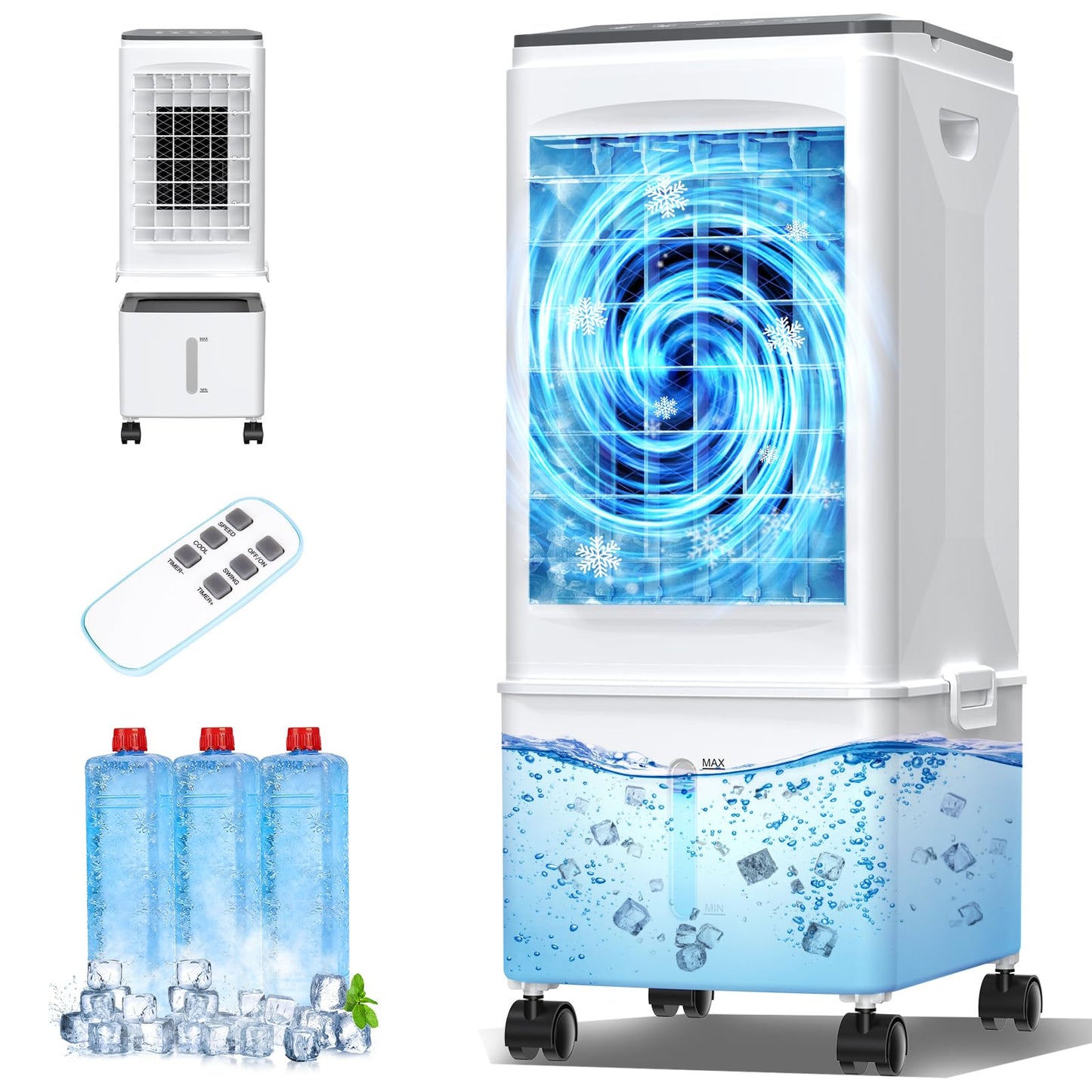 Portable Air Conditioner, 9.5L Portable AC Unit, 24H Fast Cooling, 3 Speeds Cooling Fan, Quiet Air Conditioner Portable w/7H Timer & Remote, Evaporative Air Cooler for Bedroom Home Office - Available at All In One Marketplace Canada
