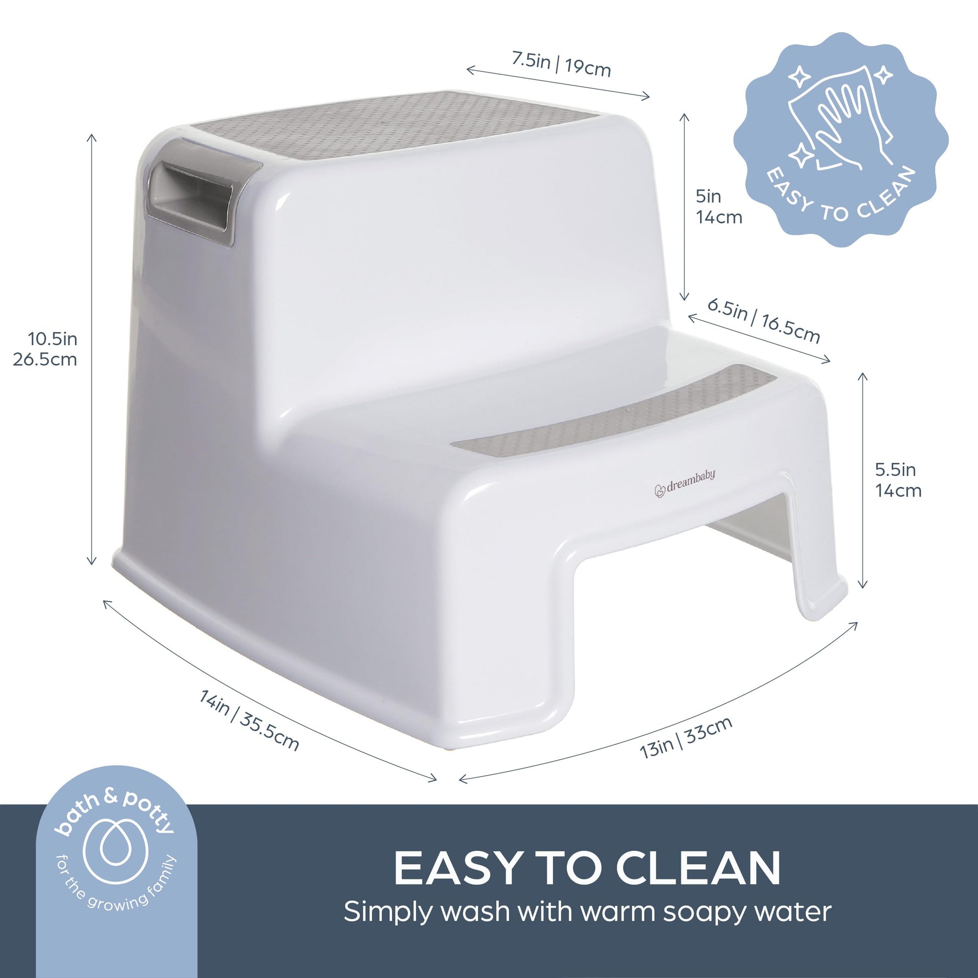 Dreambaby - 2 Up Toddler Step Stool With Non Slip Base, Kids Step Stool for Bathroom, Potty Training and Kitchen, Holds up to 175lbs - Grey & White