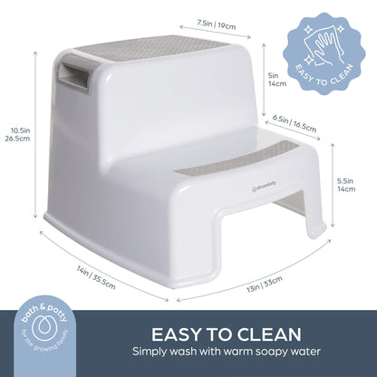 Dreambaby - 2 Up Toddler Step Stool With Non Slip Base, Kids Step Stool for Bathroom, Potty Training and Kitchen, Holds up to 175lbs - Grey & White