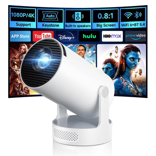 Kimwood Projector with Upgraded HiFi Speaker, [Built-in Apps] 1080P Mini Portable Projector Lower Noise Auto Keystone WiFi 6 Bluetooth 5.4 Ultra Short Throw Projectors Big Screen in Small Room
