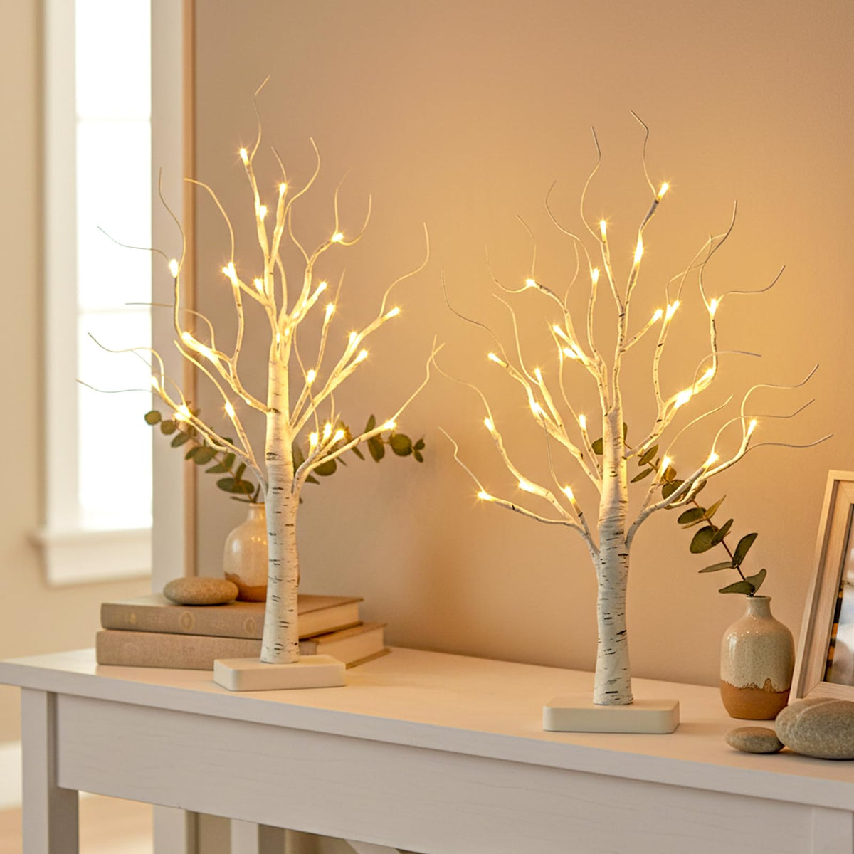 EAMBRITE 2 Pack Lighted Birch Tree, Christmas Artificial Tree Battery Operated Timer with 24 Warm White Lights, Tabletop Tree Christmas Decorations Centerpiece with for Wedding Party Home Room Decor 🍁 All In One Marketplace Canada