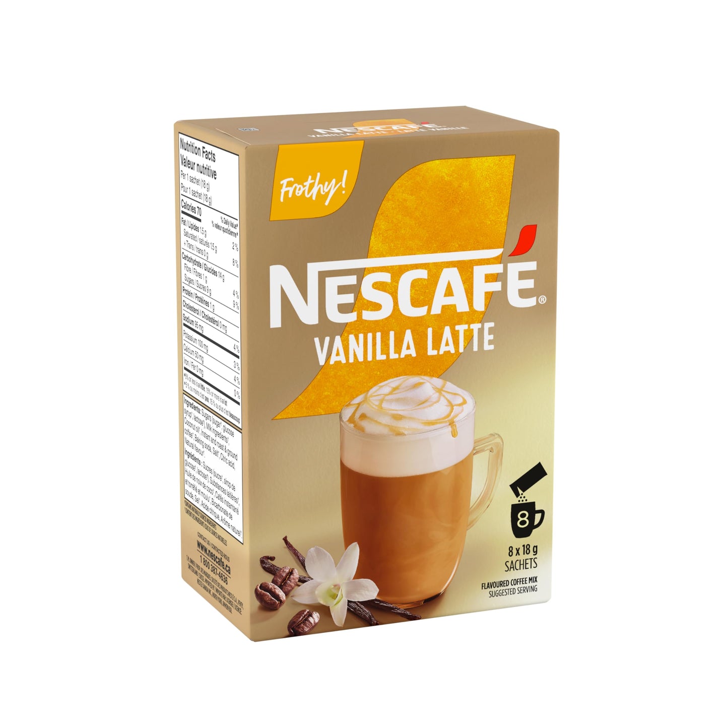 NESCAFÉ Gold Vanilla Latte Instant Coffee Mix – 48 Single-Serve Sachets (6 Boxes)