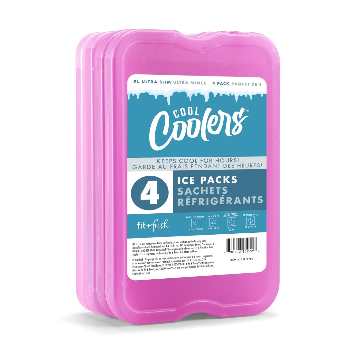 Cool Coolers by Fit & Fresh 4 Pack XL Slim Ice Packs, Quick Freeze Space Saving Reusable Ice Packs for Lunch Boxes or Coolers, Purple 🍁 All In One Marketplace Canada