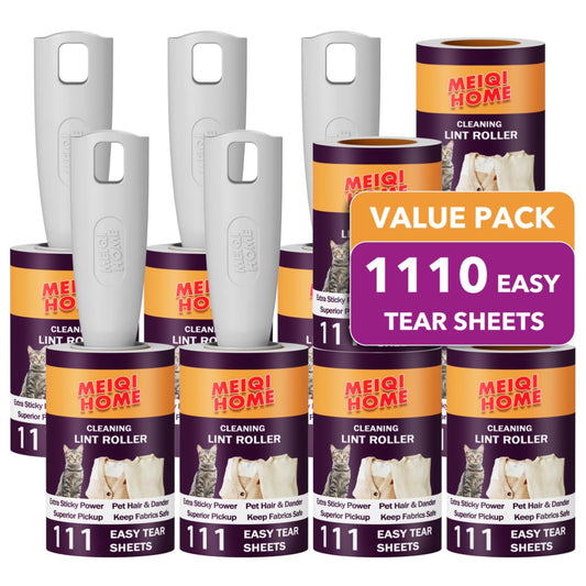 Lint Rollers for Pet Hair Extra Sticky, 1110 Sheets Mega Value Set Lint Roller with 5 Upgraded Handles, 10 Rollers Portable Pet Lint Remover for Clothes, Furniture, Carpet, Dog & Cat Hair Removal