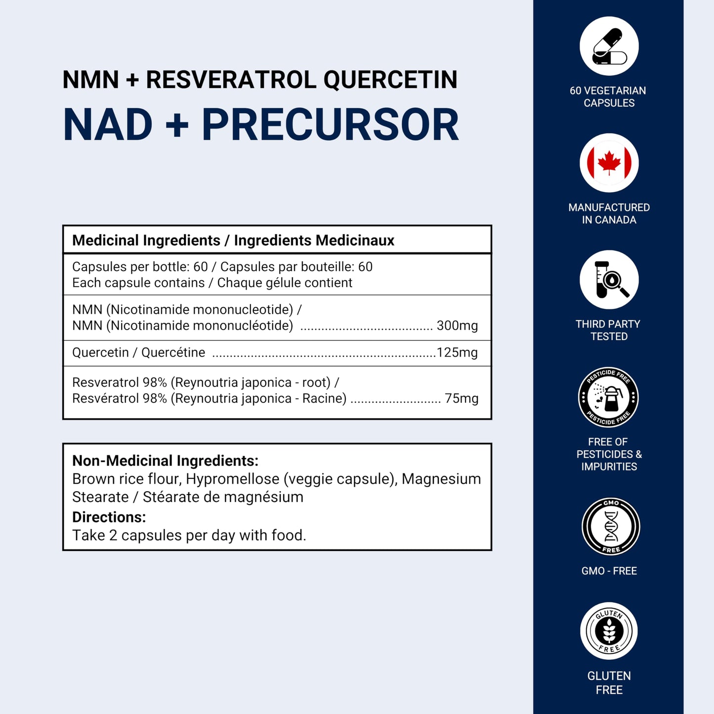 NMN w/Quercetin & Resveratrol For Enhanced NAD+ Levels - More Effective Than NMN Alone, High Purity 99% Nicotinamide Mononucleotide & Resveratrol For Cellular Health, NAD Supplement, 60 Capsules - Available at All In One Marketplace Canada