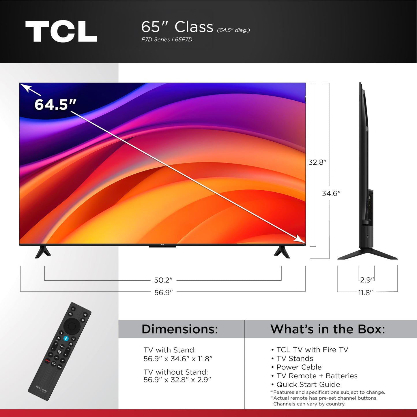 TCL 65" F7D Class 4K UHD HDR QLED Smart TV with Fire TV – 65F7D