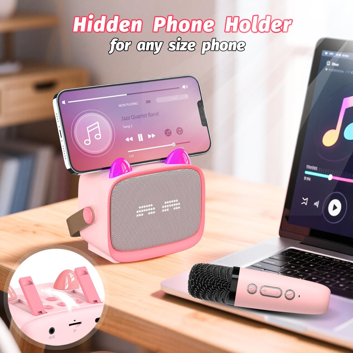 Mini Karaoke Machine Toys Gifts, Kids Portable Bluetooth Speaker with 2 Wireless Microphone and LED, Christmas Birthday Gift Idea for Girls Boys 3-12 + Year Old, Noisemaker Toys for Party (Pink) 🍁 All In One Marketplace Canada