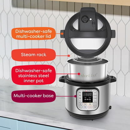 Autocuiseur électrique 7-en-1 Instant Pot Duo, mijoteuse, cuiseur à riz, cuit-vapeur, sauteuse, yaourtière, chauffe-plat et stérilisateur, 8 litres, acier inoxydable/noir
