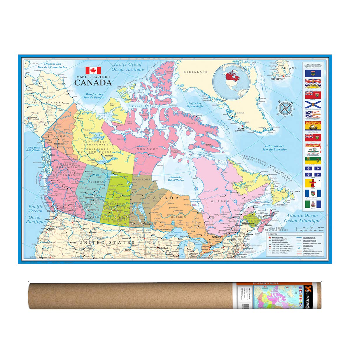 EuroGraphics Map of Canada - (Detailed) Poster 36 x 24 inch