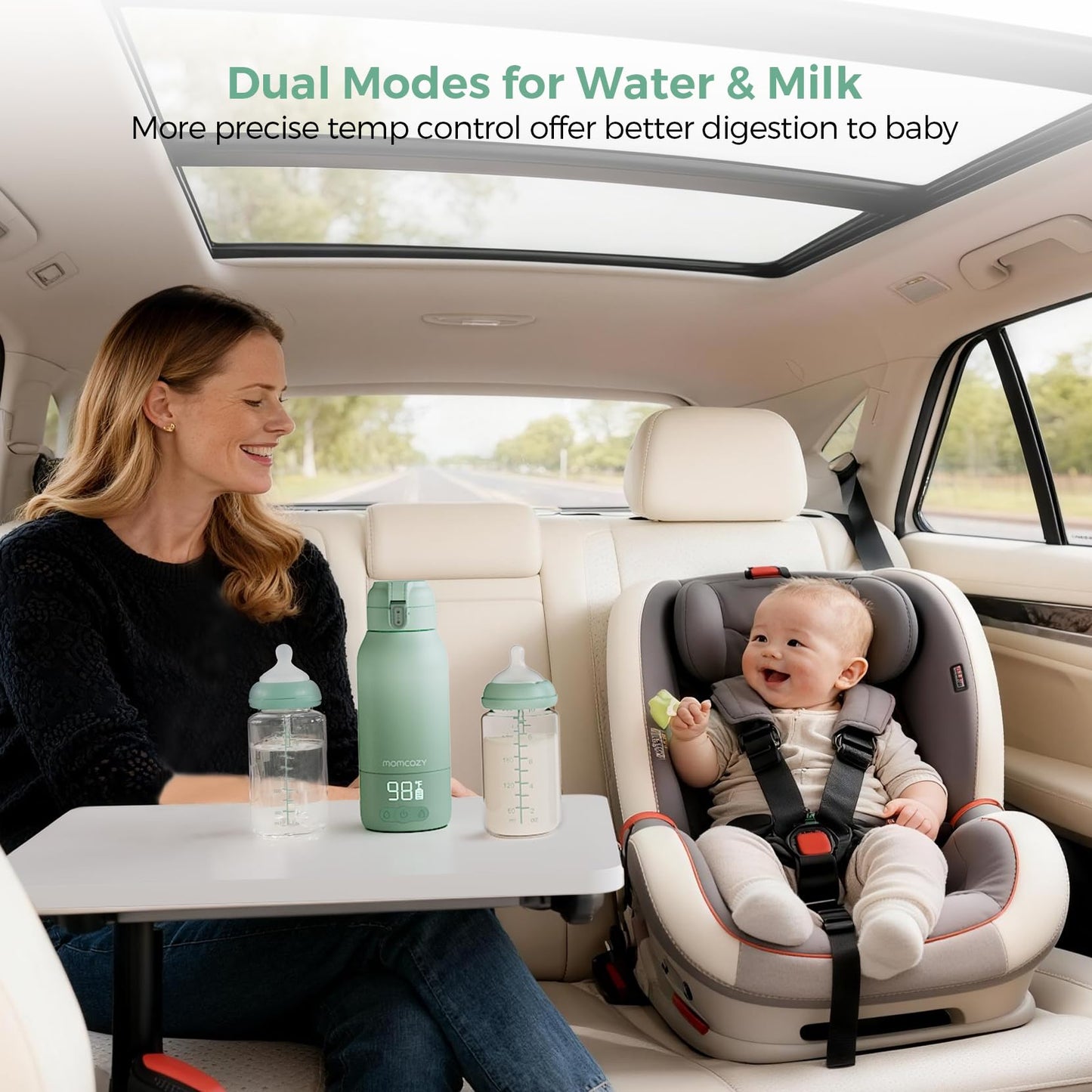 Momcozy Portable Milk Warmer for Travel – Dual Heating for Breast Milk & Water, Fast Heating, Long Battery Life, 17 oz Large Capacity for All-Day Feeding Convenience
