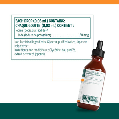 Genestra Brands Liquid Iodine - 150 mcg - For Thyroid Function - Iodine Mineral Supplement - Dairy Free & Vegan Friendly - 30 mL Liquid - Available at All In One Marketplace Canada