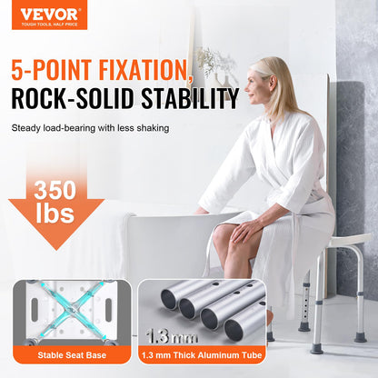 VEVOR Shower Chair, Adjustable Height Shower Stool with Built-in Handles, Shower Seat for Inside Shower or Tub, Non-Slip Bench Bathtub Stool Seat for Elderly Disabled Handicap, 158.8 kg Capacity VEVOR