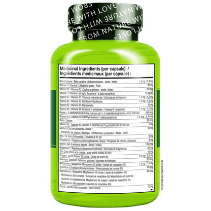 NATURELO One Daily Multivitamin for Women w/Vitamin B12, 60 Ct, Energy Support, Whole Food Daily Women Multivitamin Supplement, Nourish Hair/Skin/Nail, Non-GMO, No Soy, Gluten Free, 2 Month Supply - Available at All In One Marketplace Canada