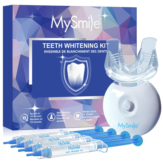 MySmile Teeth Whitening Kit with Whitening Light - 4Pcs Non-Sensitive Enamel Safe Teeth Whitening Gel,10 Min Fast-Result Home Tooth Whitening Dental Care Help Remove Teeth Stain - Available at All In One Marketplace Canada