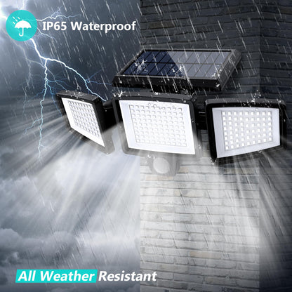 Solar Motion Sensor Outdoor Lights - 2500LM Bright LED Security Flood Light - Adjustable 3 Head Night Lighting Solar Powered IP65 Waterproof with Remote for Outside Garage Yard