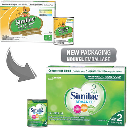 Similac Advance Step 2 Non-GMO Concentrated Liquid Baby Formula, 12 x 385 mL (6-24 Months)