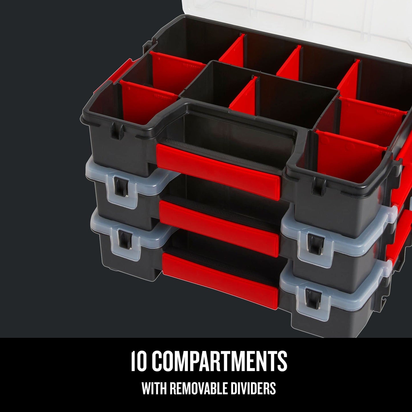 CRAFTSMAN Storage Organizer, Small Parts Organizer, 3-Packs with 10-Compartments, Lid Includes Secure Latch (CMST60964M) CRAFTSMAN
