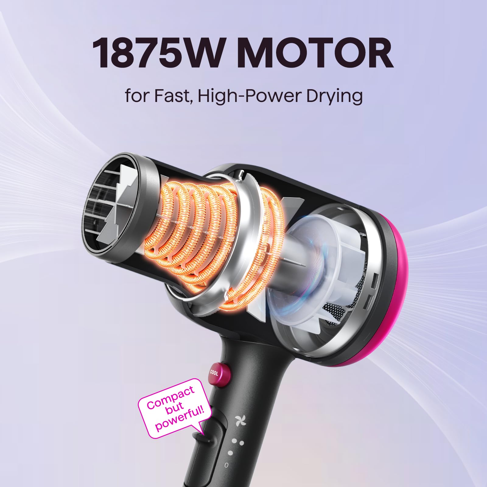 Wavytalk Hair Dryer with Diffuser, Blown Away Ionic Hair Dryer for Curly Hair, 1875W Fast Drying Blow Dryer with Ceramic Technology, 3 Attachments for All Hair Types, Light and Quiet, Muted Black - Available at All In One Marketplace Canada