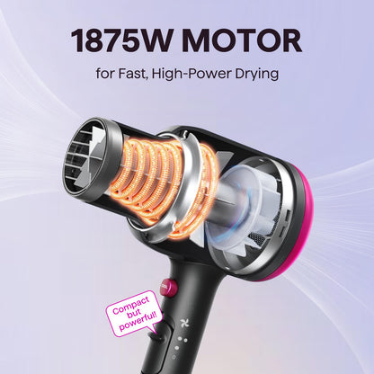 Wavytalk Hair Dryer with Diffuser, Blown Away Ionic Hair Dryer for Curly Hair, 1875W Fast Drying Blow Dryer with Ceramic Technology, 3 Attachments for All Hair Types, Light and Quiet, Muted Black - Available at All In One Marketplace Canada