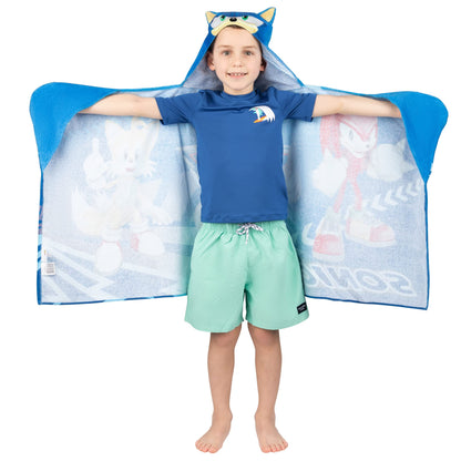 Franco Kids Bath and Beach Super Soft Cotton Hooded Towel Wrap, 24 in x 50 in, Sonic The Hedgehog Franco