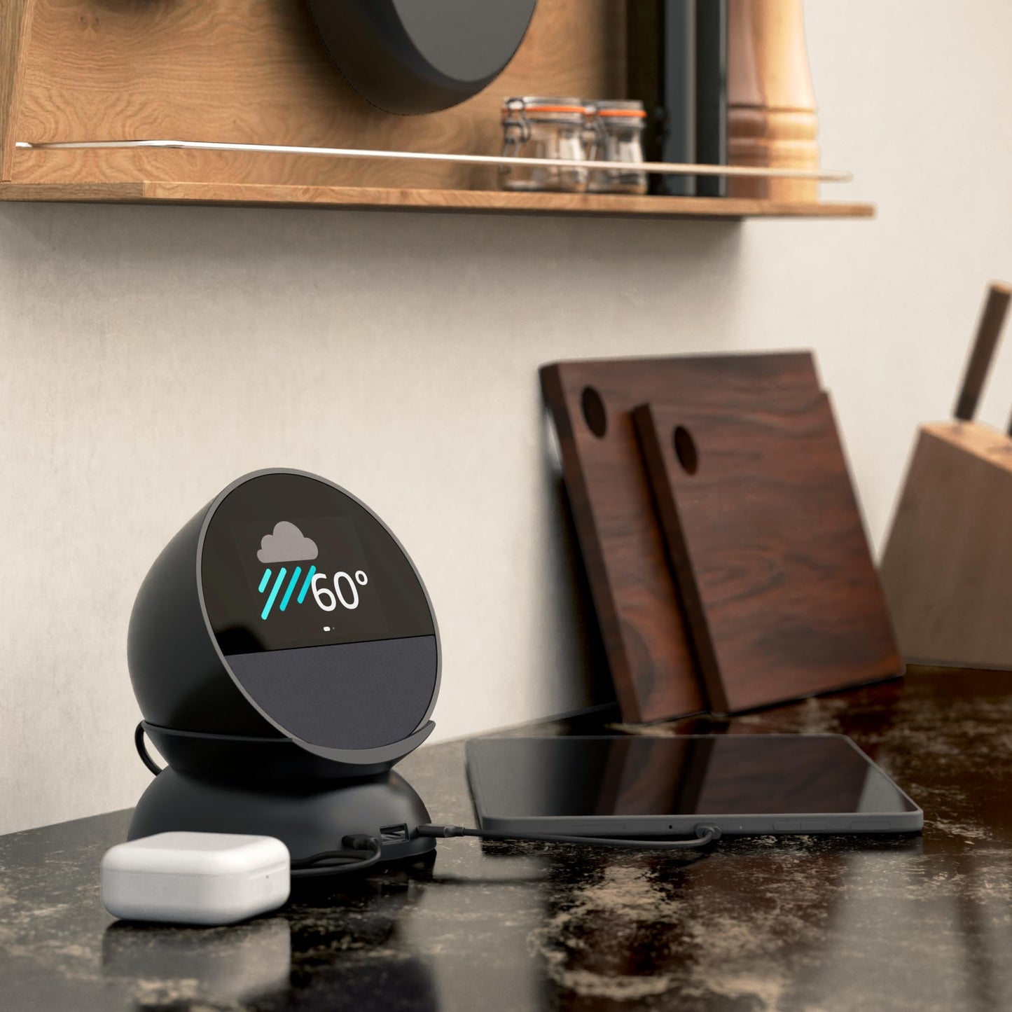 All-New, Made for Amazon Stand with USB-C and USB-A Charging Ports for Echo Spot (2024 Release)